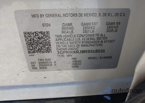 2024 Honda Prologue Touring из США, поврежденный, VIN 3GPKHXRJ8RS518531